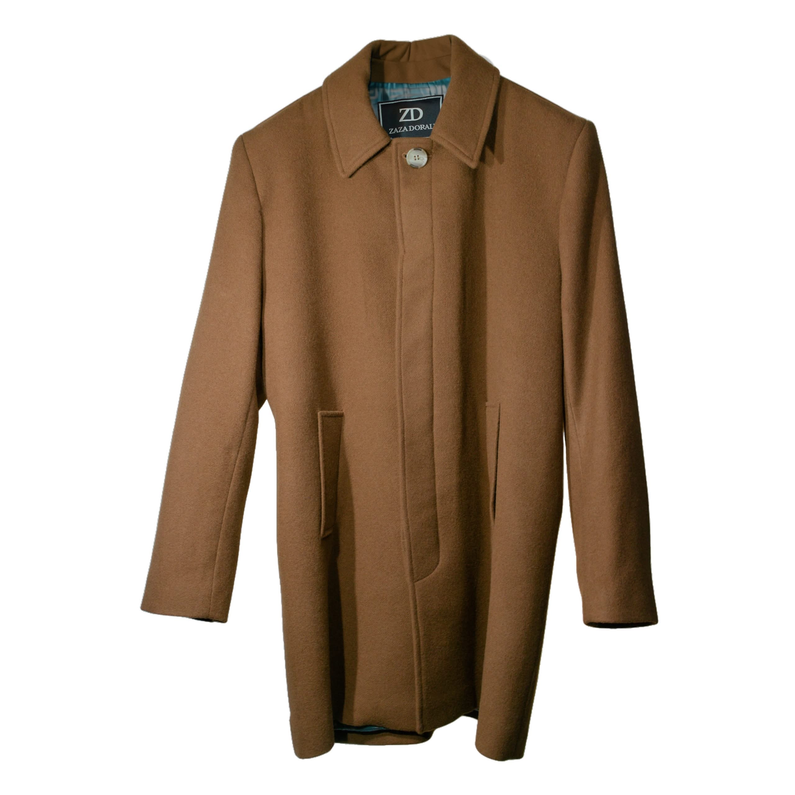 Abrigo Trench de lana color caramelo de hombre, vista frontal