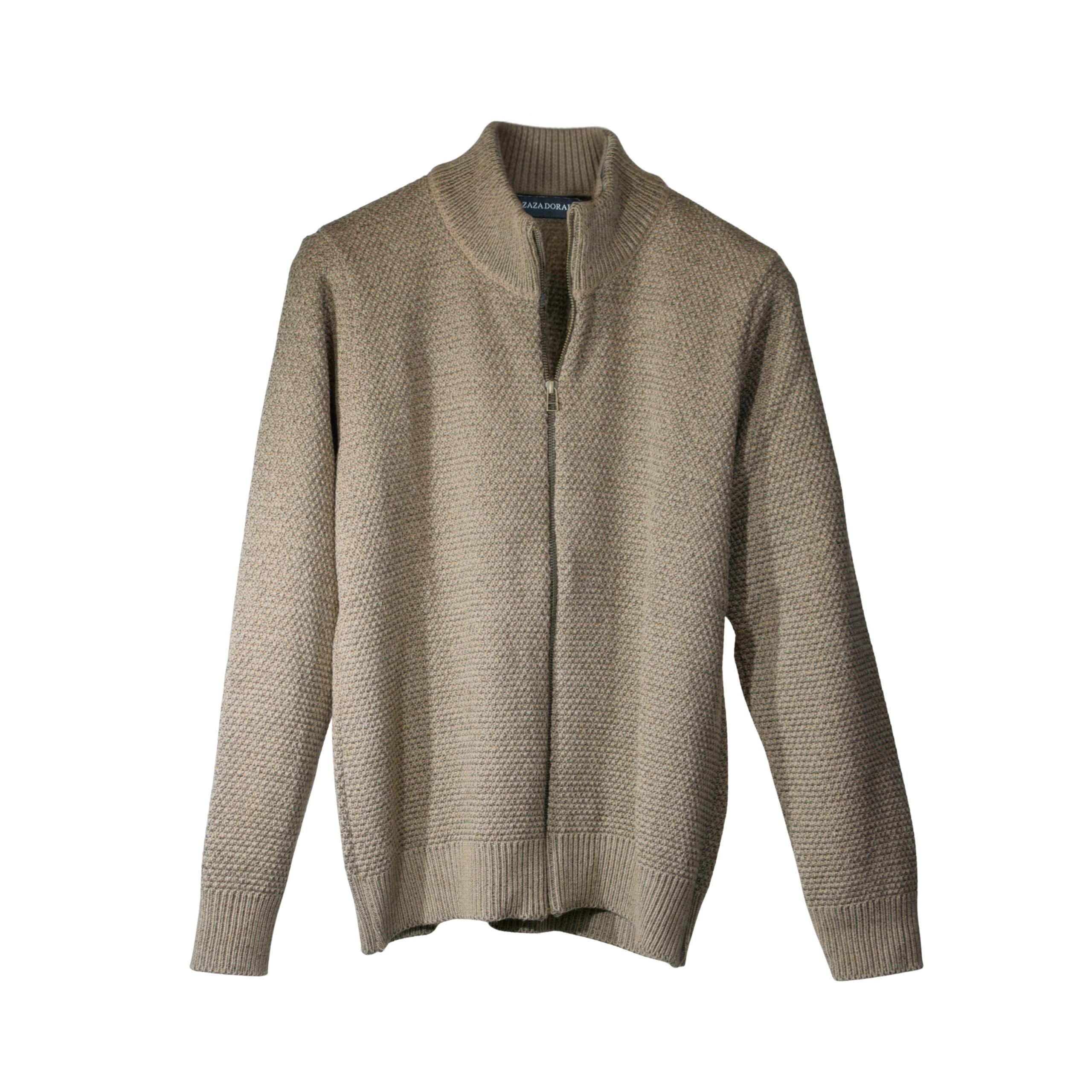 Sweater con cierre texturado sésamo de hombre, vista frontal