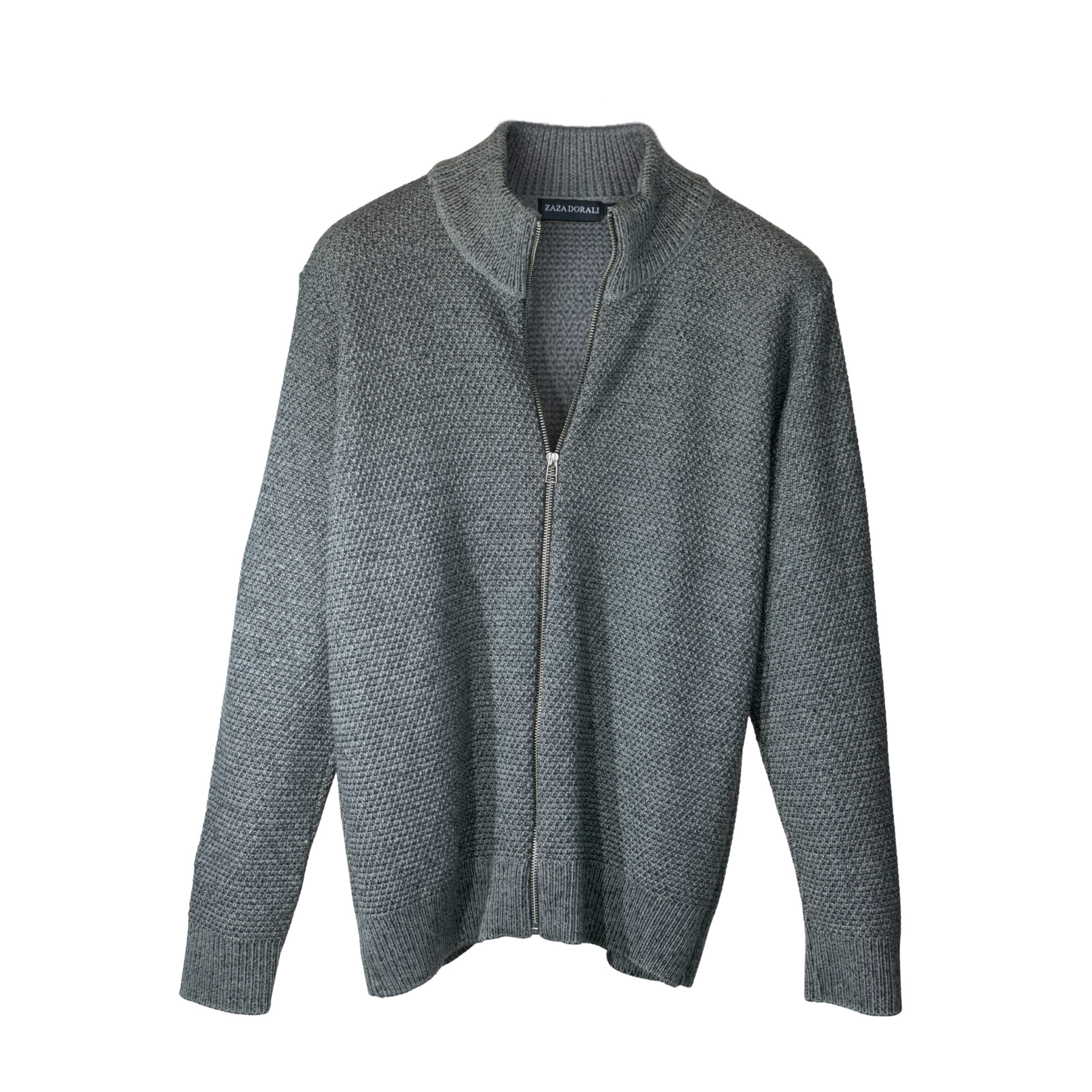 Sweater con cierre texturado ceniza de hombre, vista frontal