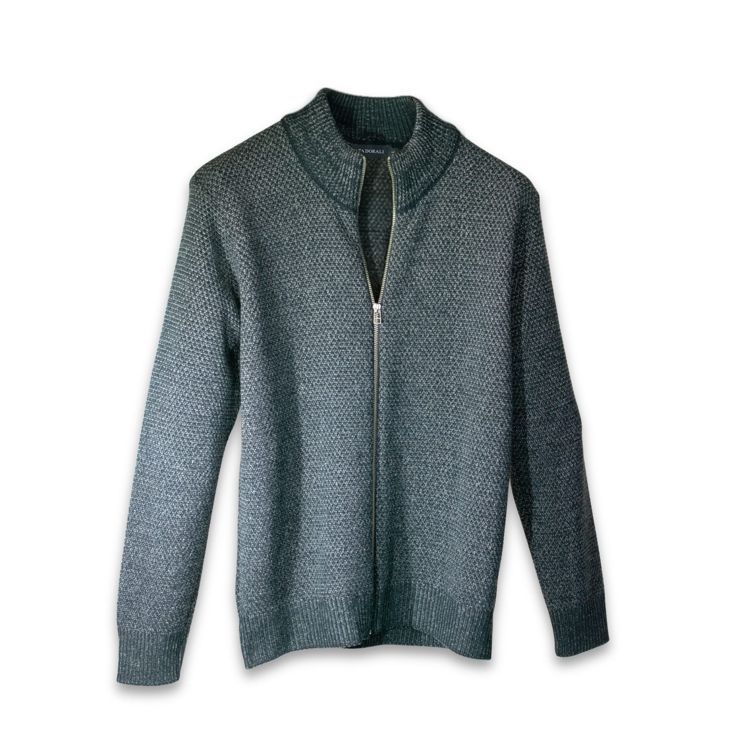 Sweater con cierre texturado grafito de hombre, vista frontal