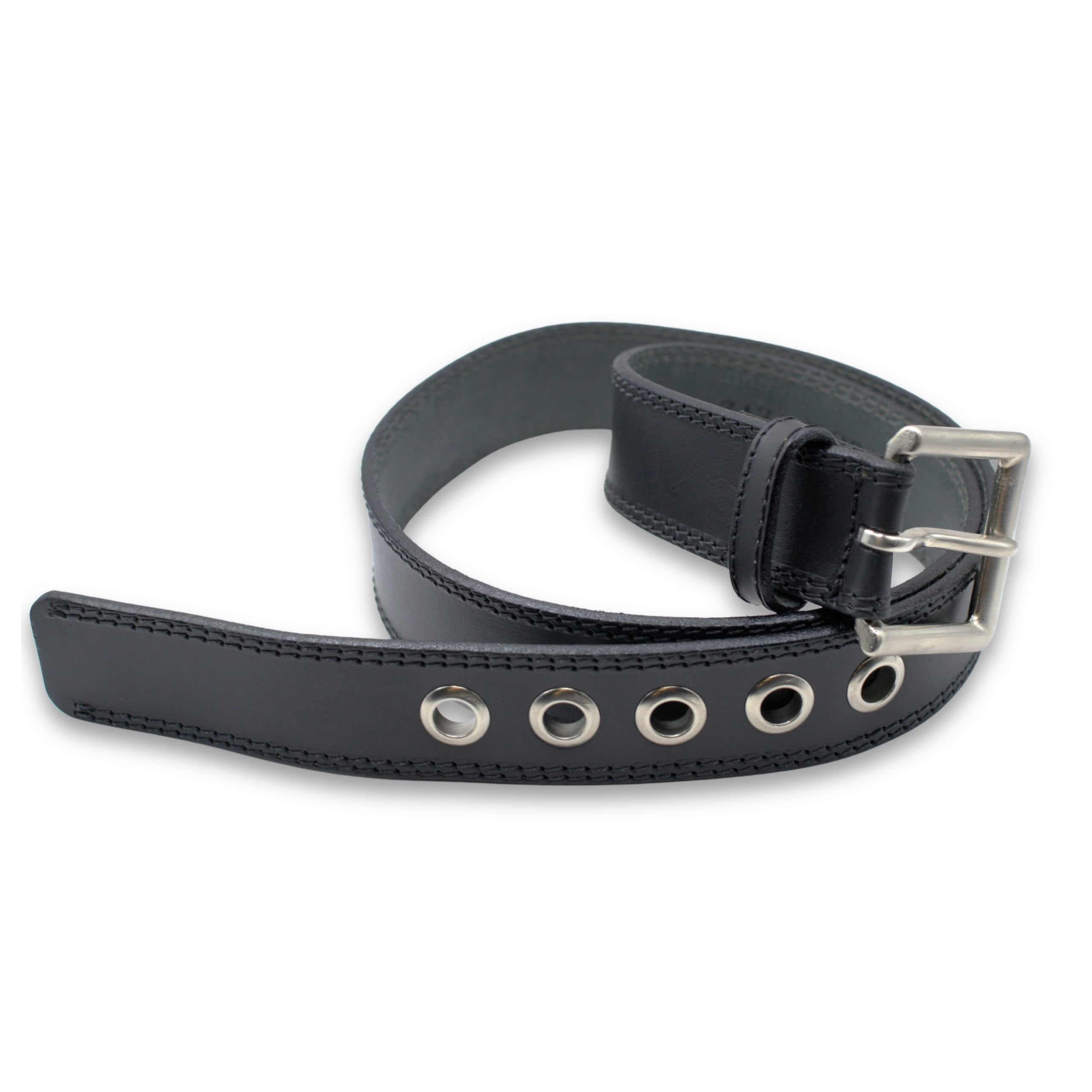 Cinturón de cuero con ojetillos negro, vista frontal